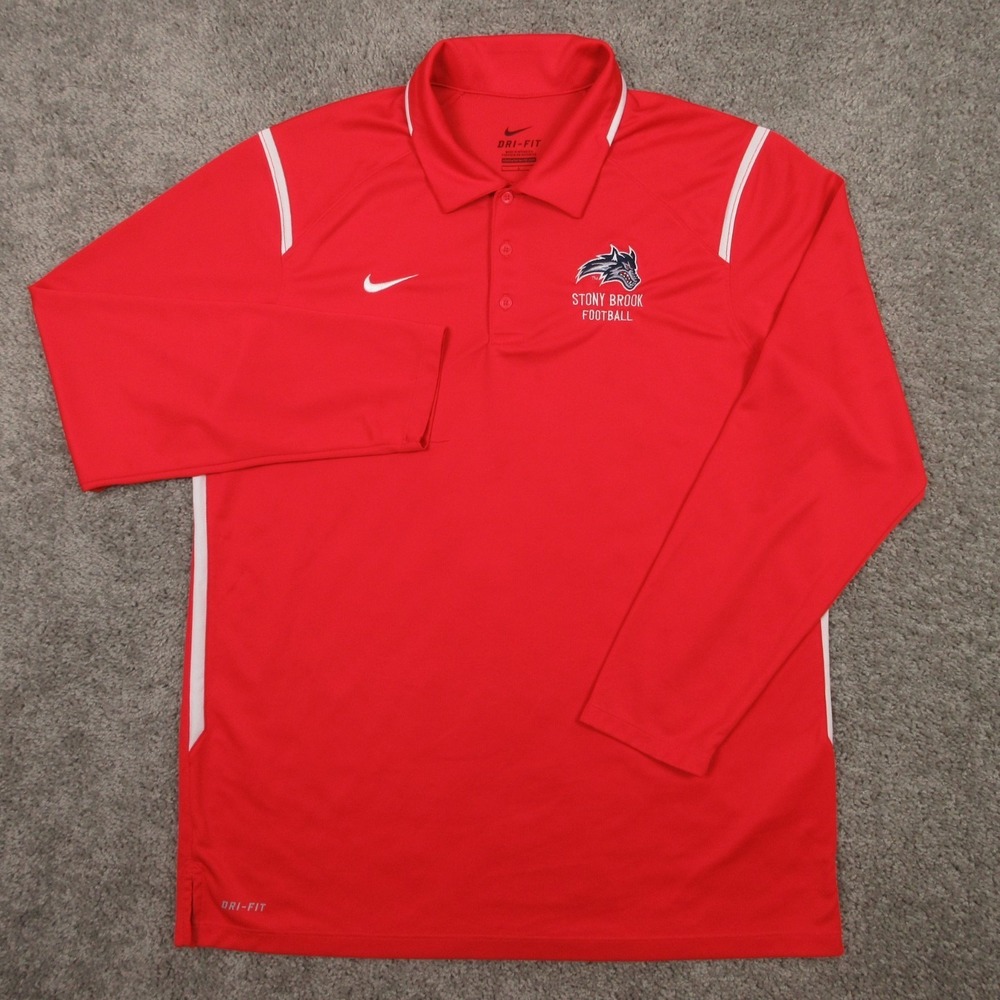 Stony Brooks Seawolves Polo Shirt Mens XL Red Nike Drifit Long Sleeve Football